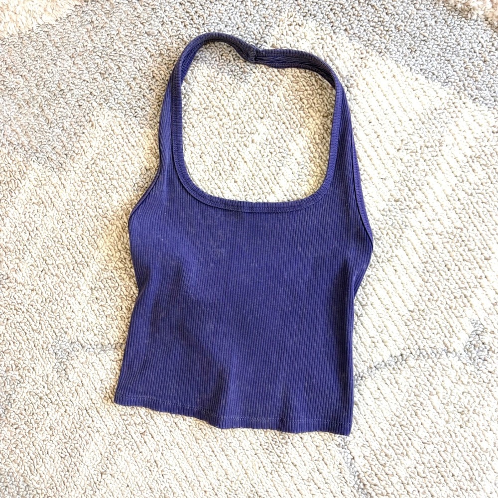 Wild Fable Purple Ribbed Halter Top Cropped Scoop Neck Sleeveless Small